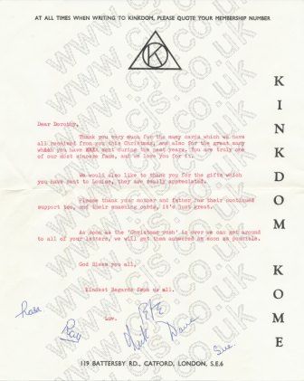 [Kinks Letter Signed]
